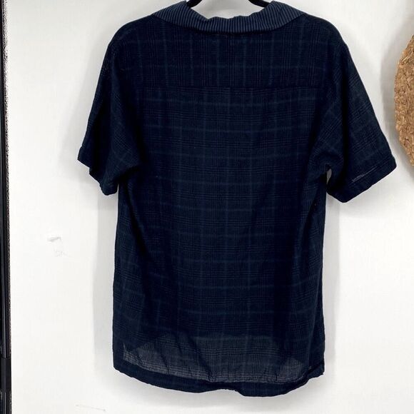 CMMN SWDN Blue Plaid Short Sleeve Shirt Collared Cotton Pullover Lightweight Blu - Picture 7 of 12